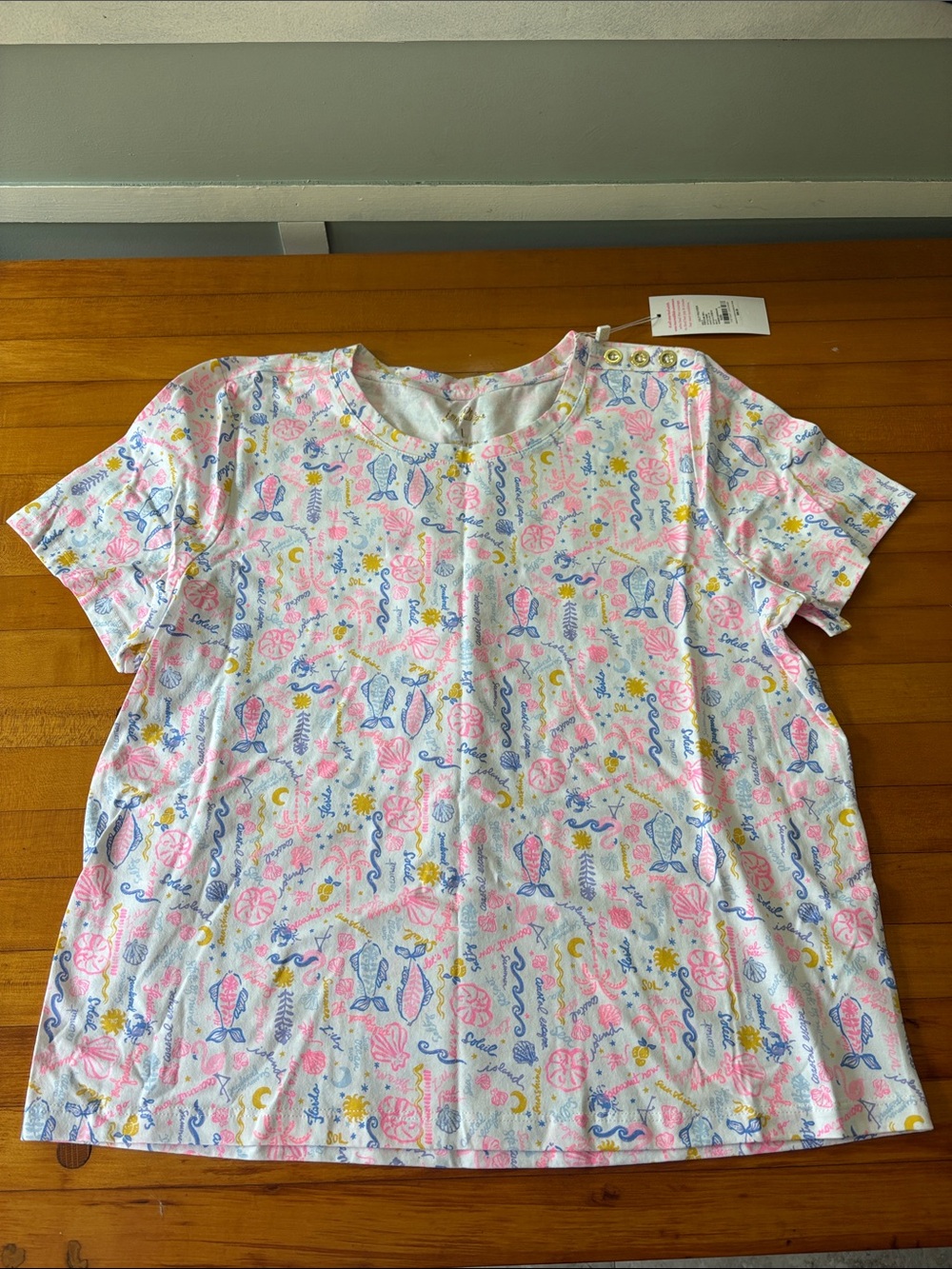 Lilly Pulitzer Short Sleeve Seashell Print Top - Pink/Blue/Yellow